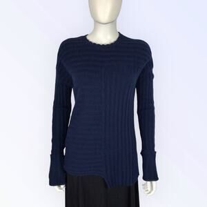 Nordstrom 100% Cashmere Sweater Navy Blue Crew Neck Hi Lo Pullover Sz Smal